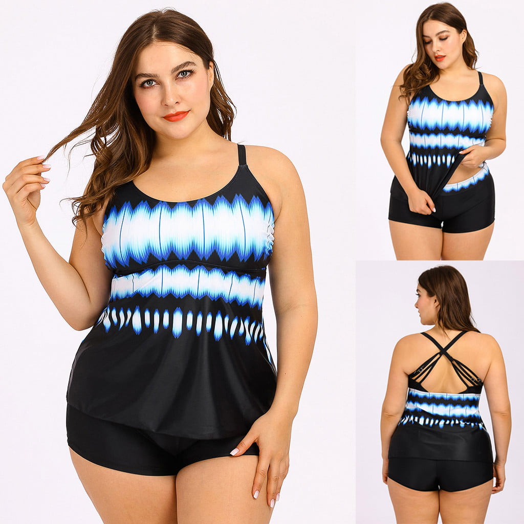 Bathing Suit 2 Piece Tankinis Swimwear Tummy Control Tankini Tops with Boyshort Plus Size Swimsuit for Women