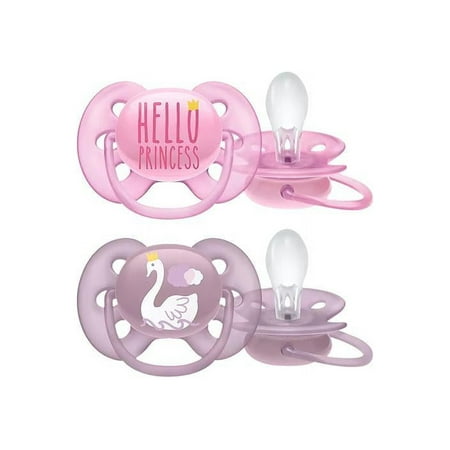 UPC: 0075020089250 | Philips Avent Ultra Soft Pacifier 6-18 months Hello Princess and Swan Designs 4 pack SCF223/42