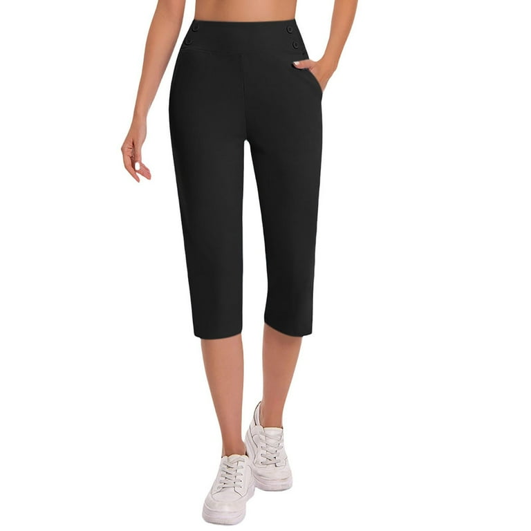 Cflvaek Dressy Capri Pants for Women Plus Size High Waist Stretch Womens Dress Capris Pants for Summer Work Office Pants with Pockets Black Xxxl