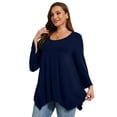 thumbnail image 5 of LATWIIV Womens Round Neck 3/4 Sleeve Tops Basic Button T-Shirts Solid Loose Cute Tunic Tee Blouses Fit Pullover NavyBlue 1X, 5 of 7