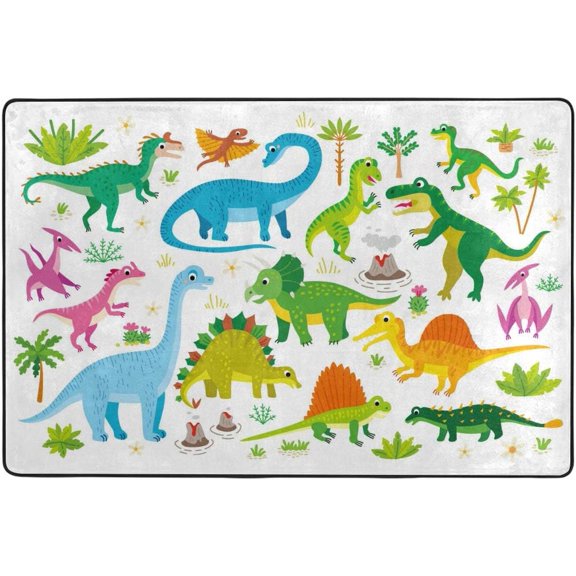 SKYSONIC Area Rug Carpet Cute Flat Dinosaur Set Doormat for Hardwood Floor Entrance Living Room Bedroom 24x36 Inch