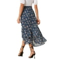 thumbnail image 3 of INSPIRE CHIC Floral Chiffon Skirt for Women's High Waist Ruffle Hem Tiered Skirt M Dark Blue, 3 of 5