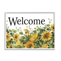 Stupell Industries Welcome Typography Sign Blooming Sunflower Field Graphic Art White Framed Art Print Wall Art, Design by Cindy Jacobs