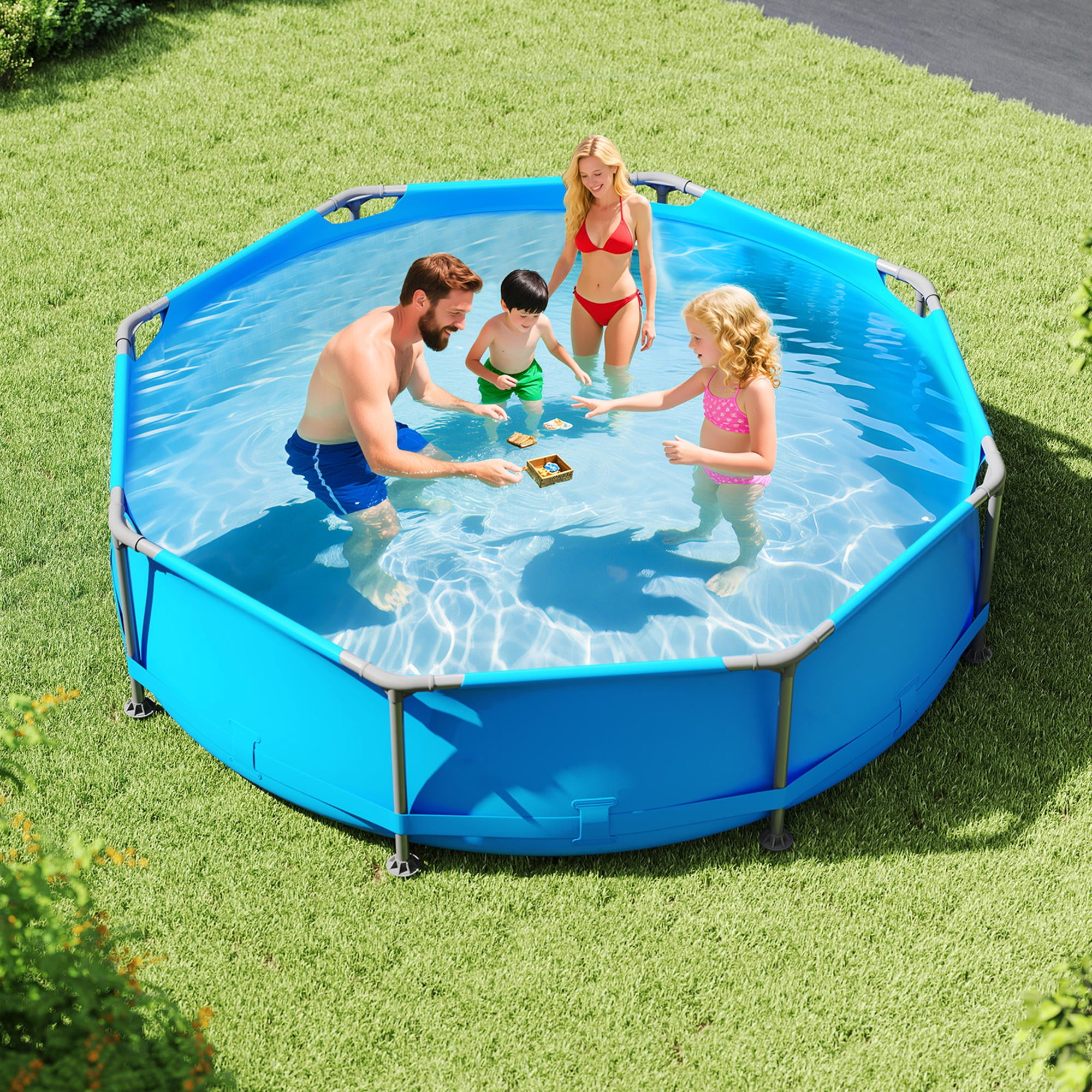 10ft Round Metal Frame Above Ground Pool, 1158 Gallon Family Swimming Pool with Triple-Layer PVC Liner for Backyard, Patio