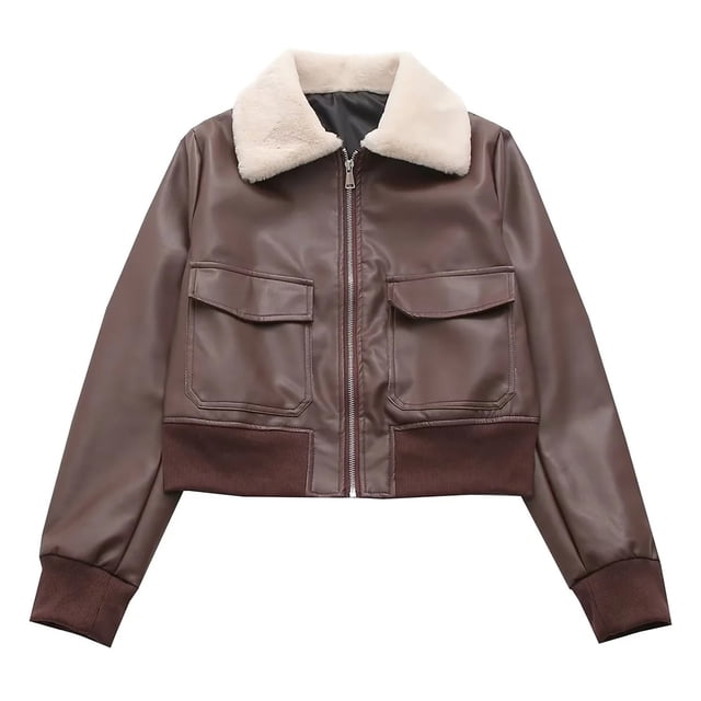 LOVZFMLL Vestes pour Femmes Veste Courte à Col à la Mode Veste en Cuir Veste à Manches Longues à Capuche Veste Décontractée/veste