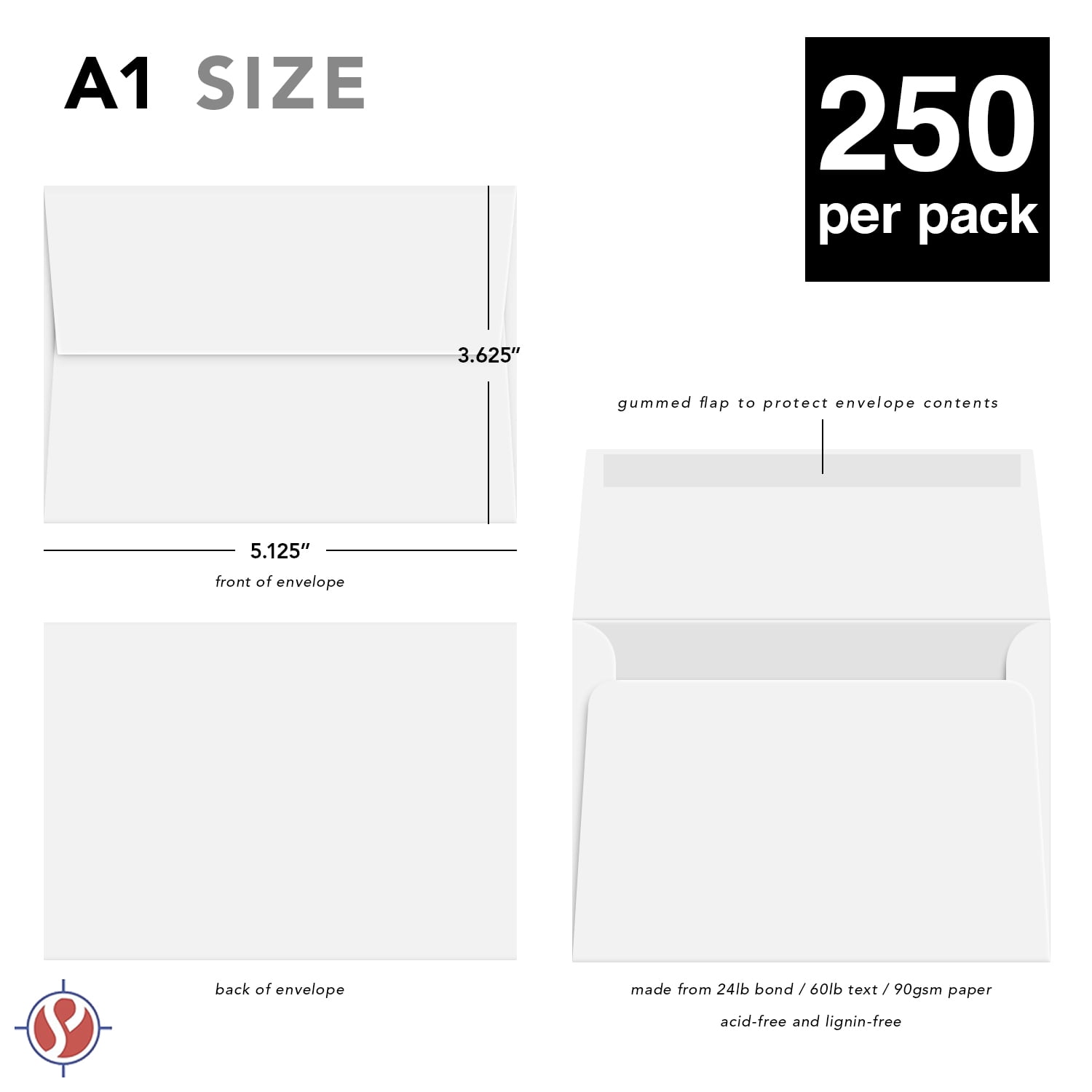A1 White Envelopes (3 5/8" x 5 1/8") – Fits 3.5 x 4.875-inch RSVPs, Wedding Invitations, Photos and Announcement Cards - Thick and Durable - Gummed Booklet Style Flap - Bulk Pack of 250 Envelopes