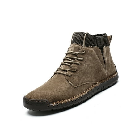 

Gomelly Men Ankle Boots Lace Up Leather Boot Faux Suede Booties Breathable Winter Shoes Outdoor Driving Bootie Khaki 10