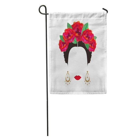 LADDKE Red Rose Portrait of Modern Mexican Spanish Woman Flower Crowns Flamenco Floral Garden Flag Decorative Flag House Banner 28x40 inch