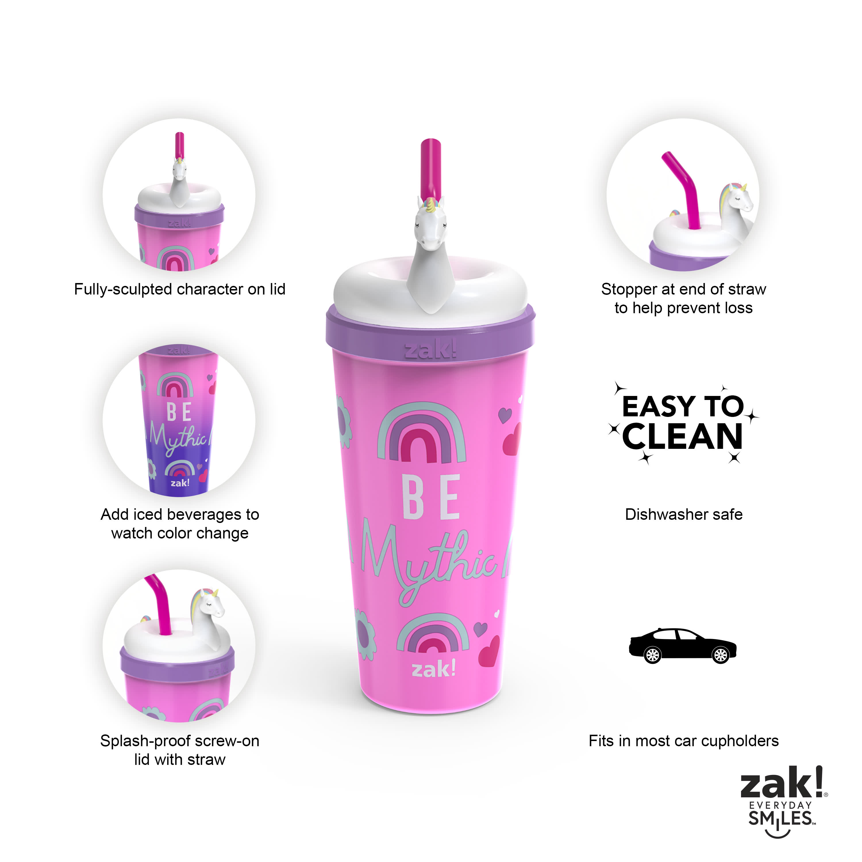 Zak Designs Valentines Day 18 ounce Reusable Plastic Tumbler with Straw and  Sculpted Lid, Soft Serve