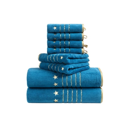 YingYouFu 8 Piece Patriotic Towel Set for Bathroom Star Embroidered Coral Velvet Washcloth Hand Towel Soft Absorbent Bath Towel Set for Home Shower