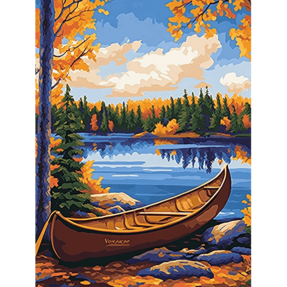 Autumn Lake Canoe Canvas Wall Art，Perfect for Living Room，Bedroom，Bathroom，Office，and Dining Room Decoration