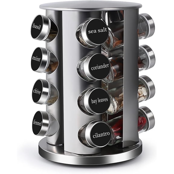 Revolving Countertop Spice Rack Stainless Steel Seasoning Storage Organization,Spice Carousel Tower for Kitchen Set of 16 Jars (16Jars)$$