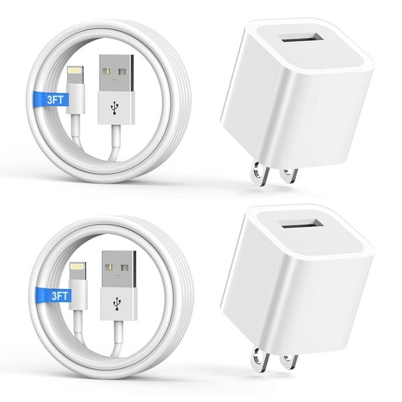 GEONAV Wall Charger, 2Pack 3FT Charger Cable Data Sync Charging Cords With 2Pack USB Wall Charger Travel Plug Adapter Compatible with iPhone 14/13/12/11/Mini/XS/Max/XR