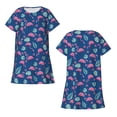 thumbnail image 5 of Salouo Plants And Flamingos Print Short Sleeve Sleepshirt for Womens Comfy Nightgown Scoopneck Cute Nightdress Ruffle -Medium, 5 of 7