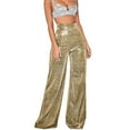 thumbnail image 3 of Mujer Pantalones Casuales Glitter Lentejuela Pierna Ancha Cintura Alta Rectos Largos para Todas las Temporadas Dorado L, 3 of 7