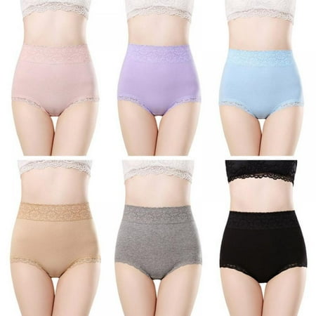 

Lace Brim Panties Women Briefs Breathable Cotton Panties High Waist Briefs Seamless Elastic Briefs Female Belly Control Lifting Hip Underpanties 6pcs