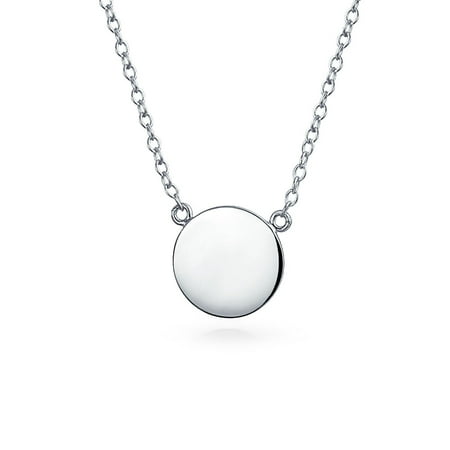 Tone Geometric Necklace Minimalist Round Circle Disc Geometric Engravable Monogram Station Pendant Necklace For Women For Teen Sterling Silver ()
