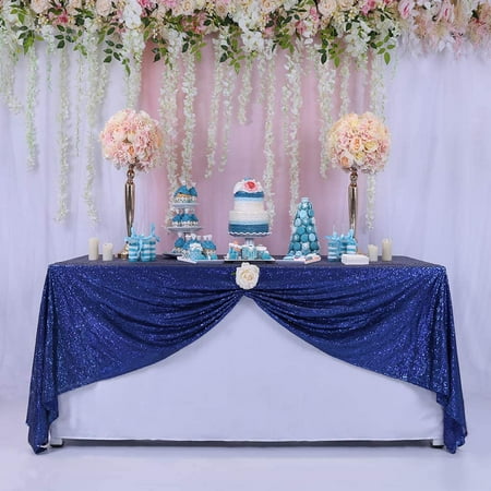 

TRLYC 50x50-Inch Square Sequin Tablecloth for Wedding Happy New Year-Matt Navy