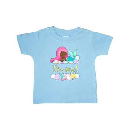 

Inktastic I m 1 Mermaid with Pink Hair and Shells Gift Baby Boy or Baby Girl T-Shirt