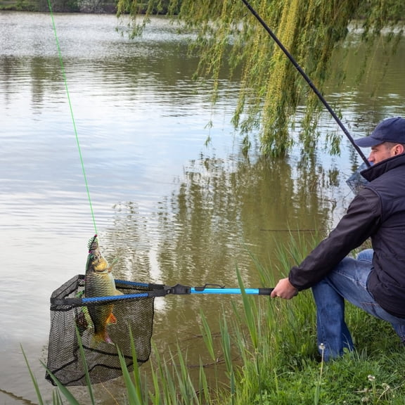 Foldable Aluminum Fishing Landing Net Nano Coated Nylon Mesh Portable Collapsible Fish Catch Net for Freshwater Saltwater Kayak Boat Fishing Gift for Anglers