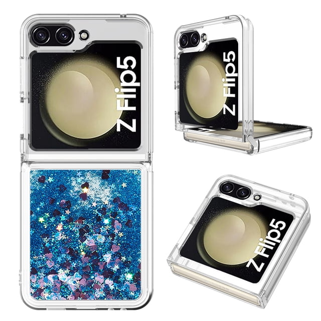 Case for FOXDOCK Sansung Galaxy Z Flip 5 Full Corner Protection Glitter Phone Case with Ring Holder