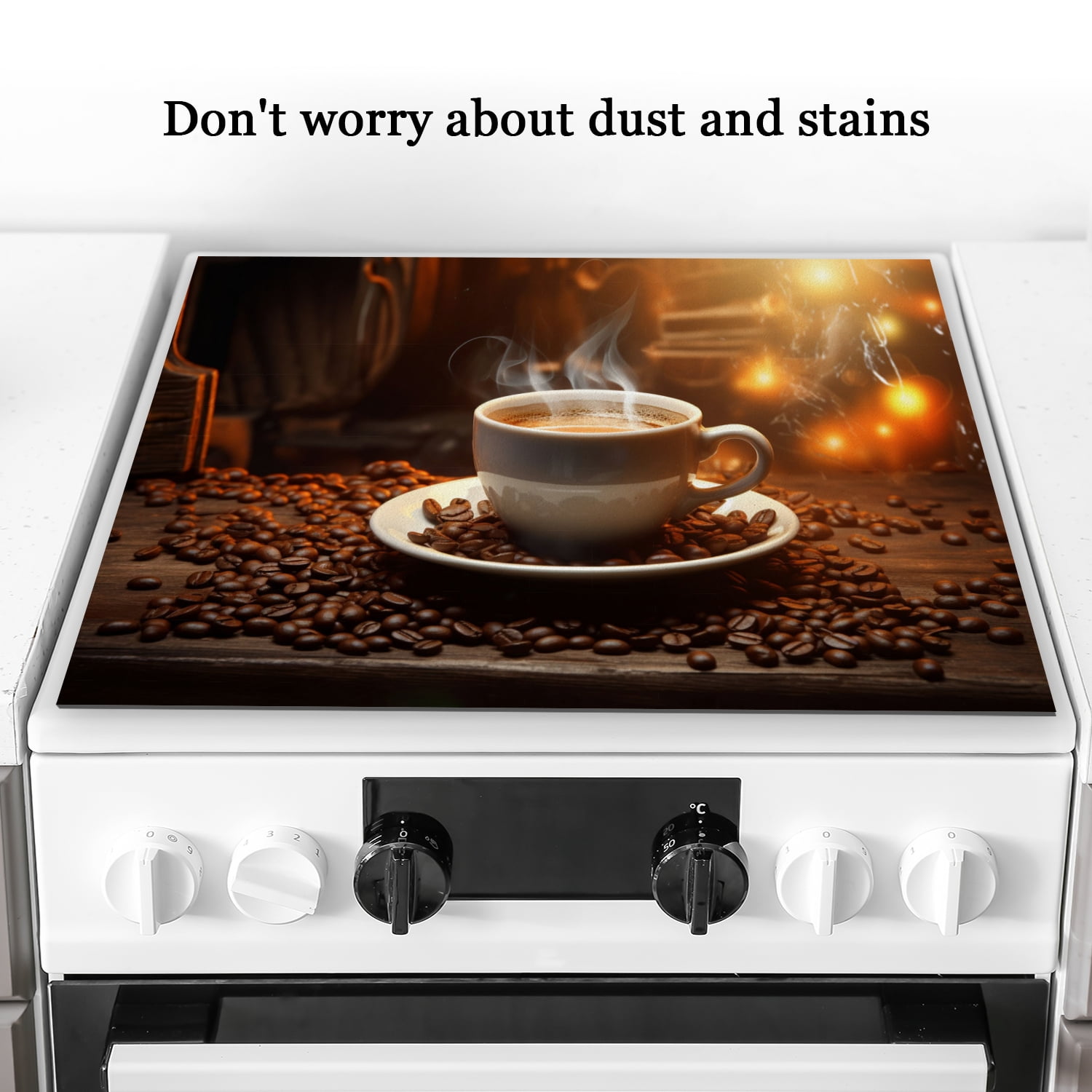 Square Stove Top Covers, Black Coffee Print Non-slip Foldable Electric Stove Burner Covers, Glass Induction Cooktop Protector Mat for Kitchen RV (28×20 Inch)