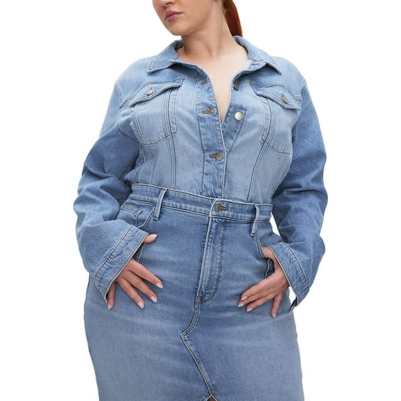 GOOD AMERICAN womens Committed Denim Jacket, s, Blue