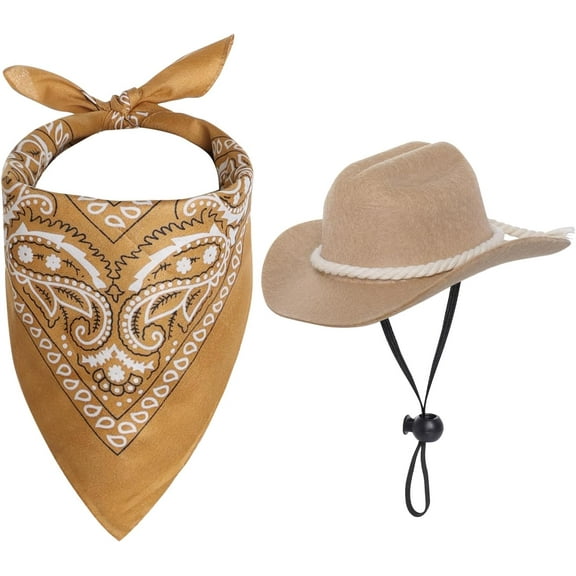 Dalrosia Dog Cowboy Hat Dog Cowboy Costume for Small Pet Dogs Cat Cowboy Hat with Bandana Scarf Set Party Accessories