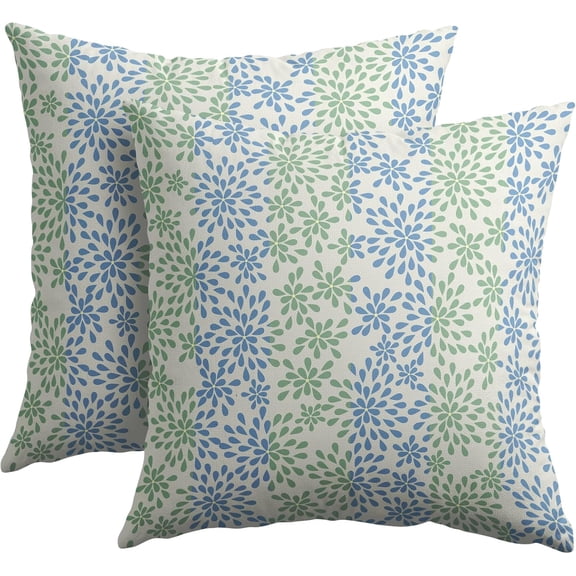 Blue Green Pillow Covers 20x20 Set of 2 Modern Geometry Dahlia Floral Print Pattern Outdoor Decorative Linen Zipper Throw Pillows Cases Cushion Cover Rustic Decoration Farmhouse Sofa Couch Bed Decor