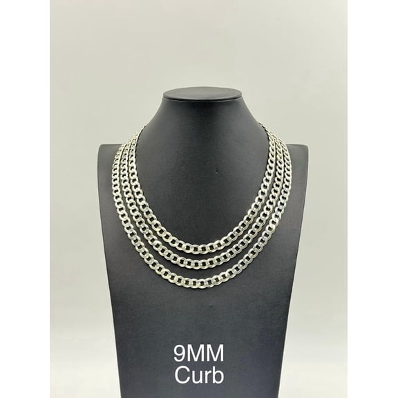 925 Sterling Silver Curb Chain Necklace 9mm 20" Italy