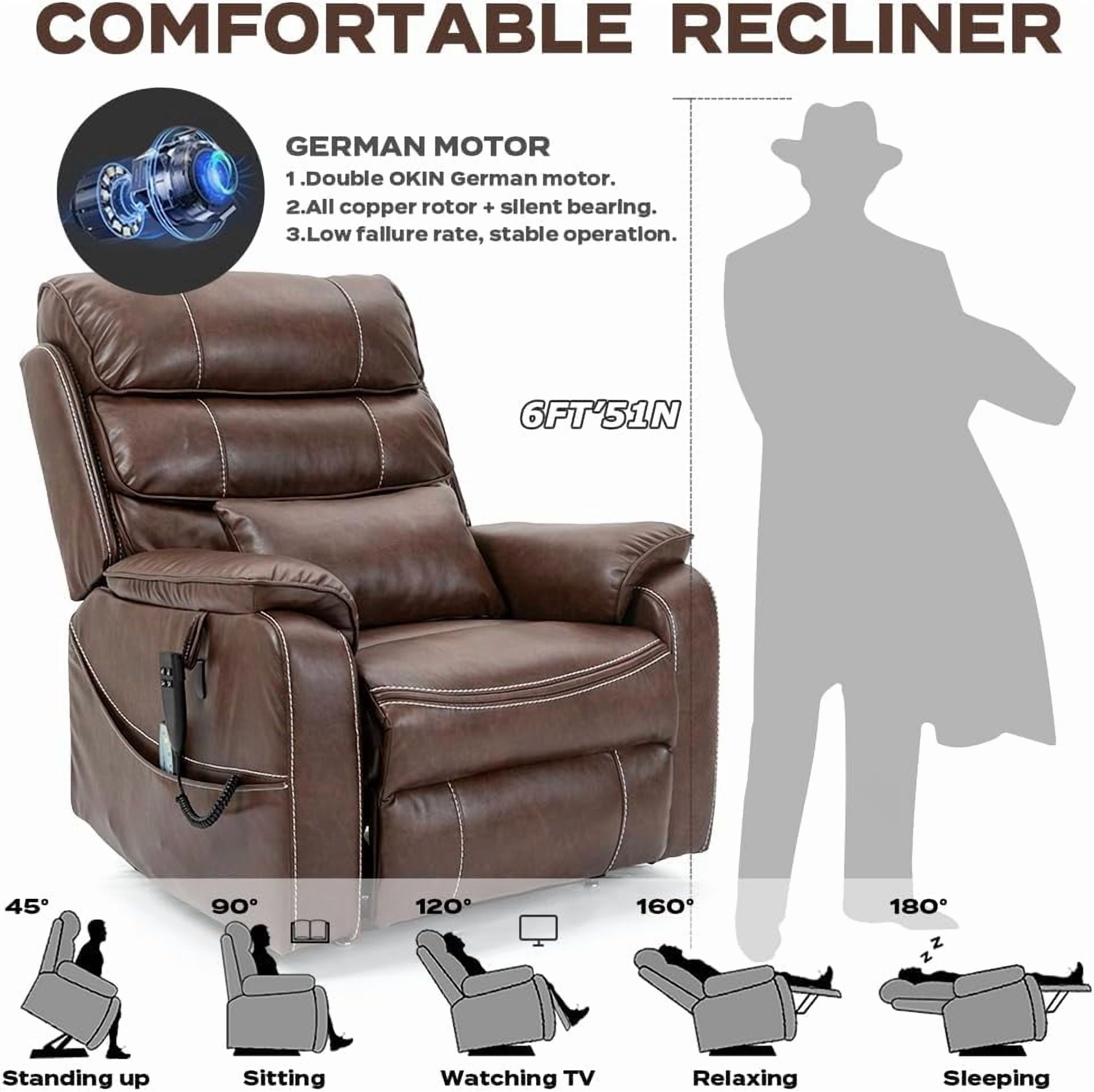 LITVZ Large Lift Chairs Recliner for Elderly, Infinite Position Dual Motor Power Lay Flat, Stand Up Recliner Lift Chair with Massage and Heat, Lumbar Pillow, Wireless Charging & Cup Holder