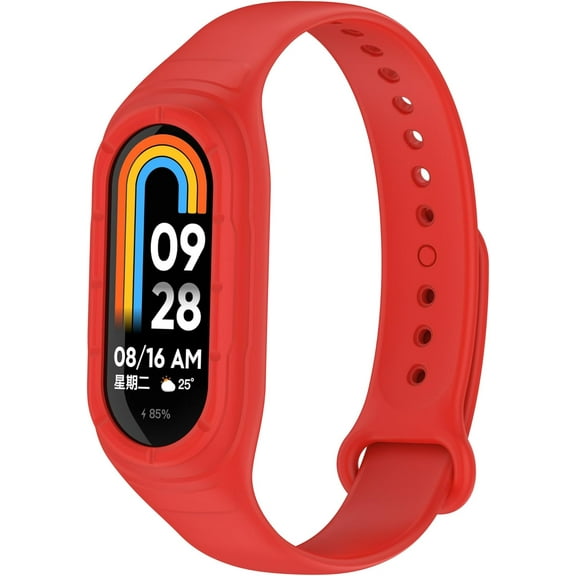 KOMI Soft Silicone Bands with Bumper Case Compatible with Xiaomi Mi Band 9,Sport Strap with Protective Cover Replacement for Xiaomi Mi Band 9 Smartwatch Wine