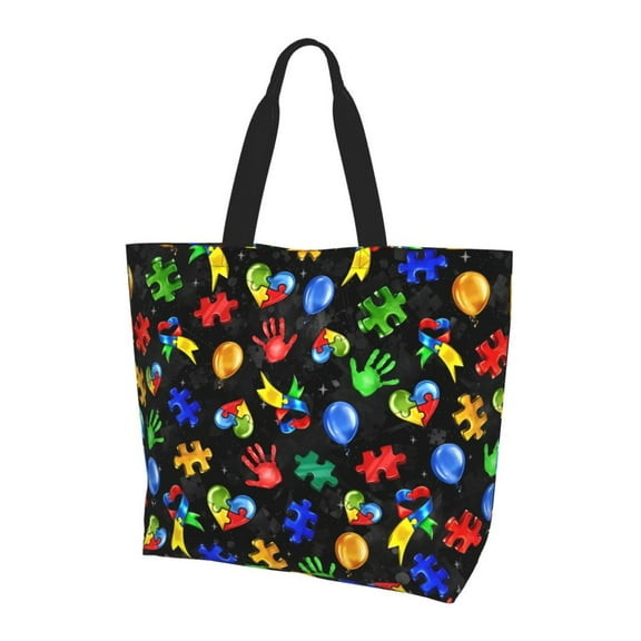 Autism Awareness Women's Tote Bags Reusable Grocery Shopping Bag Foldable for Beach Gym Work Daily Carry All