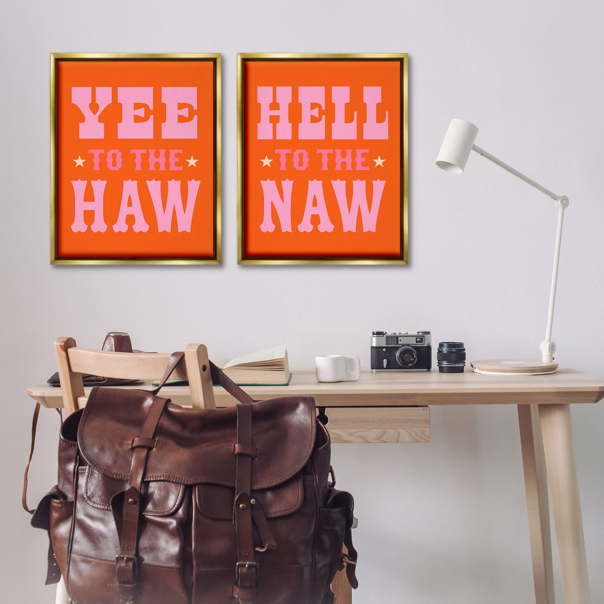 Stupell Industries Funny Cowgirl Phrases Typography Painting Gold Floater Framed Canvas Art Print Wall Art, 25 x 31, Set of 2