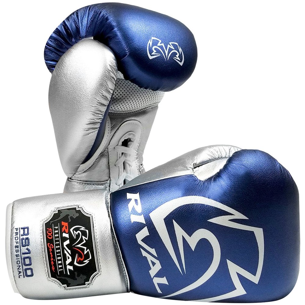 Rival Boxing RS100 Pro Sparring Boxing Gloves 18 oz. Blue/Silver