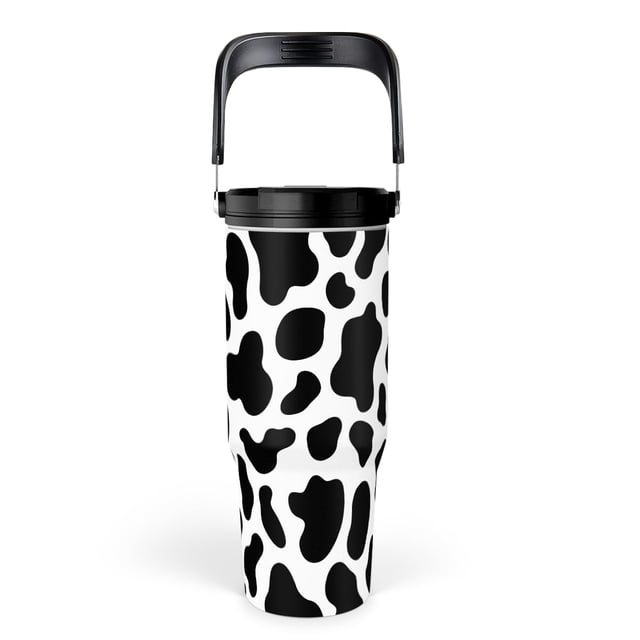 Vaso Térmico SANDJEST 30oz con Asa Estampado de Vaca y Pajilla Abatible