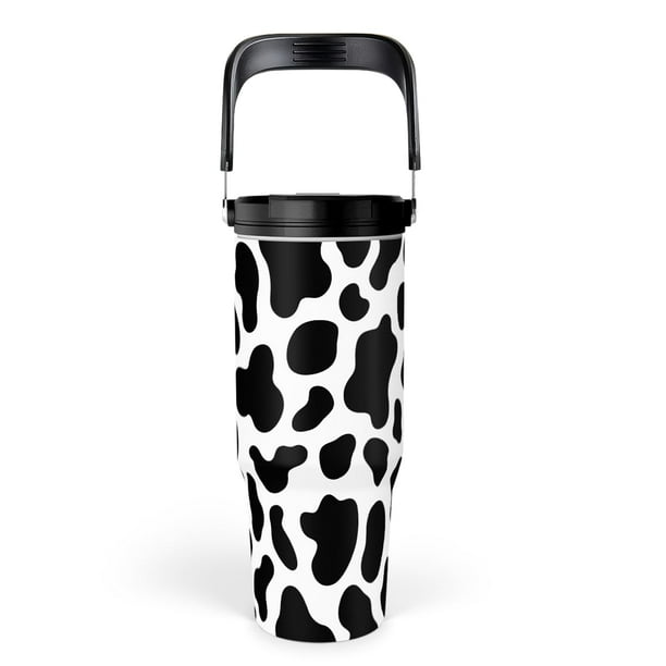 Vaso Térmico SANDJEST 30oz con Asa Estampado de Vaca y Pajilla Abatible
