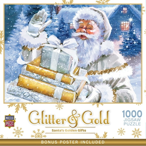 MasterPieces Glitter & Gold Santa's Golden Gifts Glitter Jigsaw Puzzle - 1000 Piece - Gold