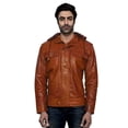 thumbnail image 2 of Luis Leather Mens Brown Lambskin Genuine Leather Motorcycle Jacket for Men - Hoodie Jacket Undetachable Hood, 2 of 4