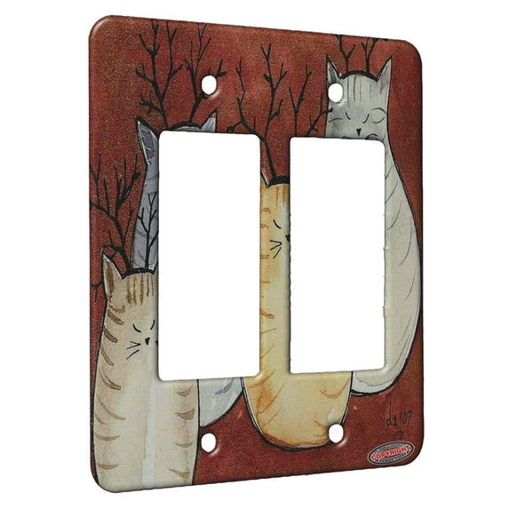 KuzmarK™ 2 Gang Rocker Wall Plate - Four Reindeer Tabby Chunky Kitties Christmas Cat Art by Denise Every