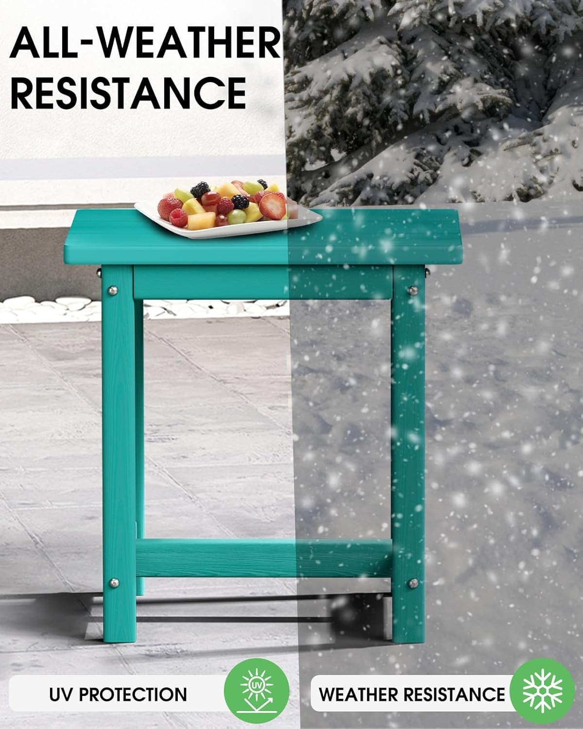 SUUNYN HDPE Outdoor Side Table, Weather Resistant Patio End Table, Aqua