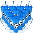 thumbnail image 1 of Domensi Juego de 12 Vasos Plásticos Azules de Fútbol con Tapa y Popote 710 ml, 1 of 7