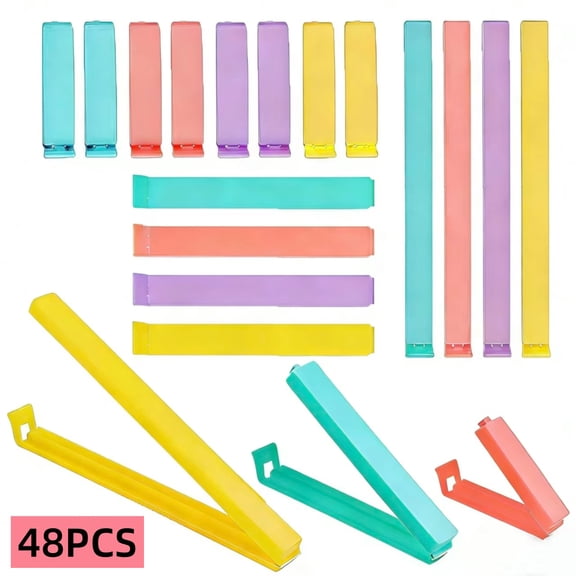 WLGJL 4 Size Assorted 48 PCS Food Bag Clips, Kitchen Sealing clips for Bags（4colors）