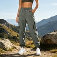 thumbnail image 2 of Women's Cargo Pants with Pockets Drawstring Elastic High Waist Windproof Waterproof Outdoor Hiking Sport Pants XL, 2 of 8