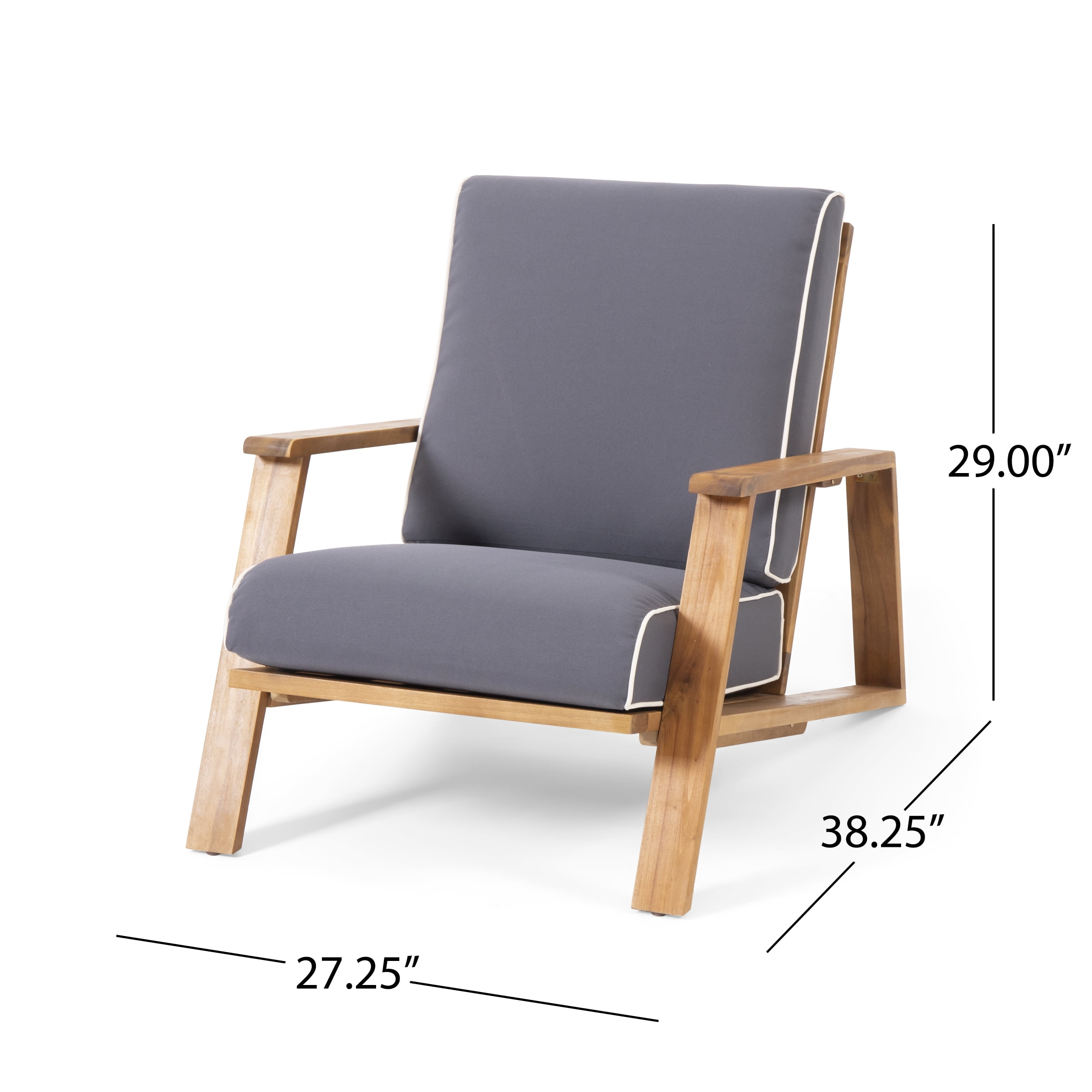 Outdoor Single Leisure Seat Chair, Acacia Wood Frame Relaxing Seat for Patio Garden, Teak and Dark Gray
