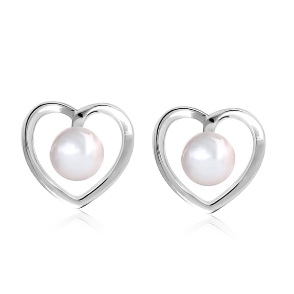 Cate & Chloe Harley 18k White Gold Plated Shell Pearl Heart Stud Earrings For Women