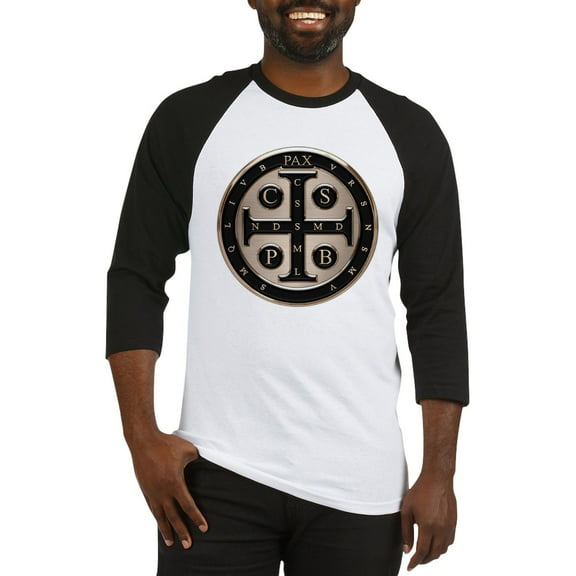 CafePress - St. Benedict Medal Baseball Jersey - Cotton Baseball Jersey, 3/4 Raglan Sleeve Shirt