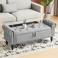thumbnail image 5 of Falvinoryn Modern Upholstered Storage Bench Storage Ottoman Bench with Arm and Nailhead Trim Bedroom Bench, Gray, 5 of 12