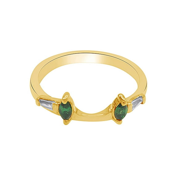 Baguette & Marquise Simulated Emerald & Cubic Zirconia Enhancer Guard 10k Yellow Gold Ring Size- 7