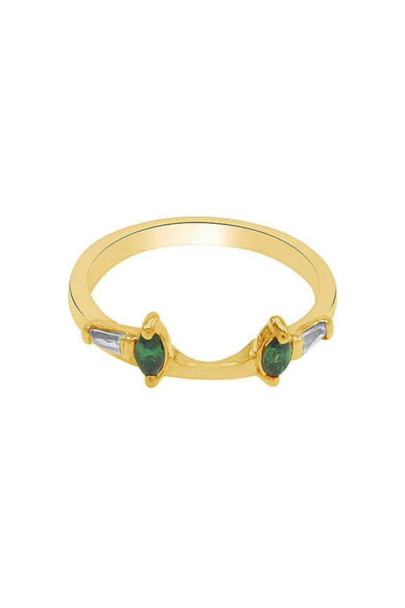 Baguette & Marquise Simulated Emerald & Cubic Zirconia Enhancer Guard 14K Yellow Gold Ring Size- 6
